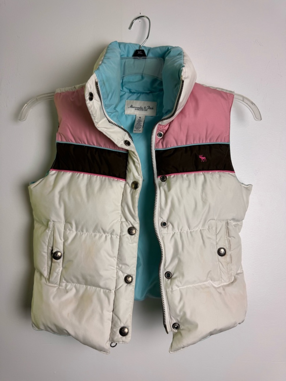 Abercrombie & Fitch White, Pink & Turquoise Lined Puffer Jacket size S
